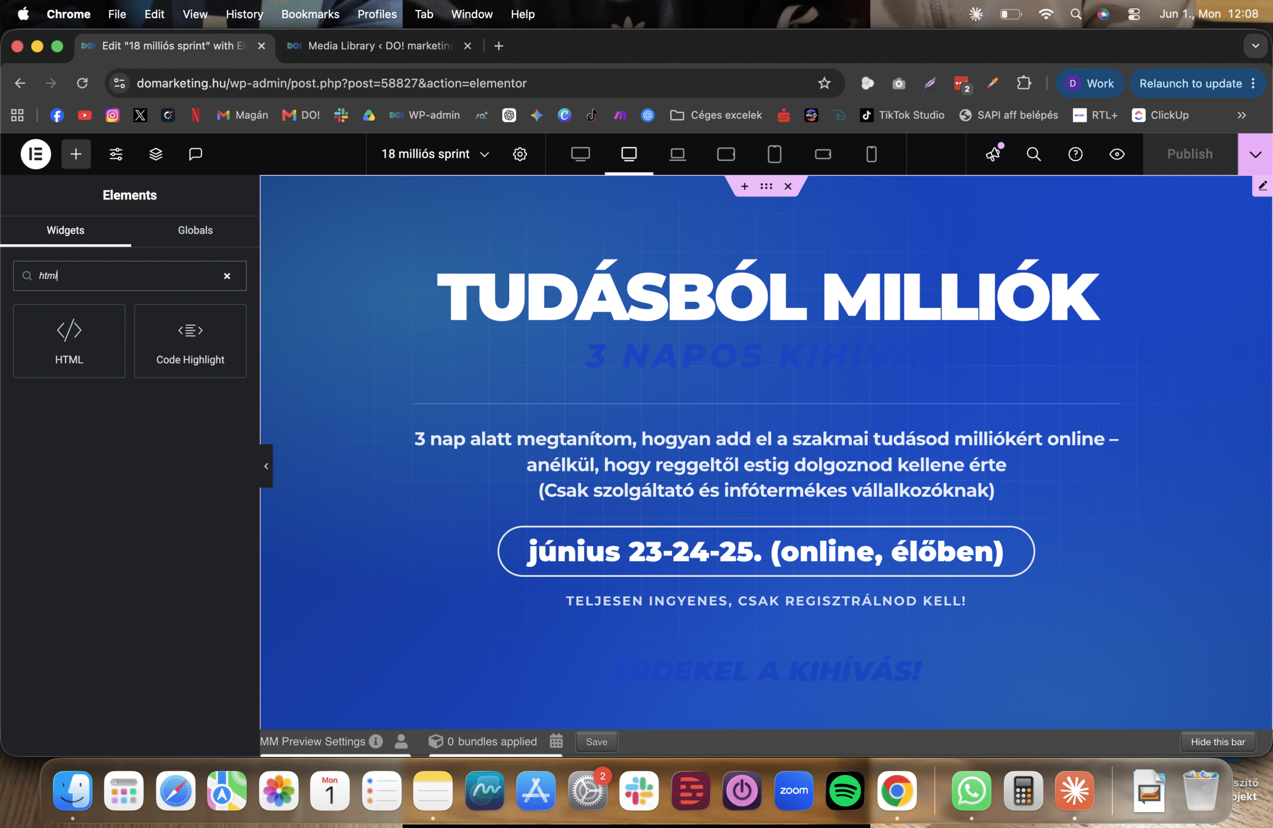 HTML widget keresése Elementorban