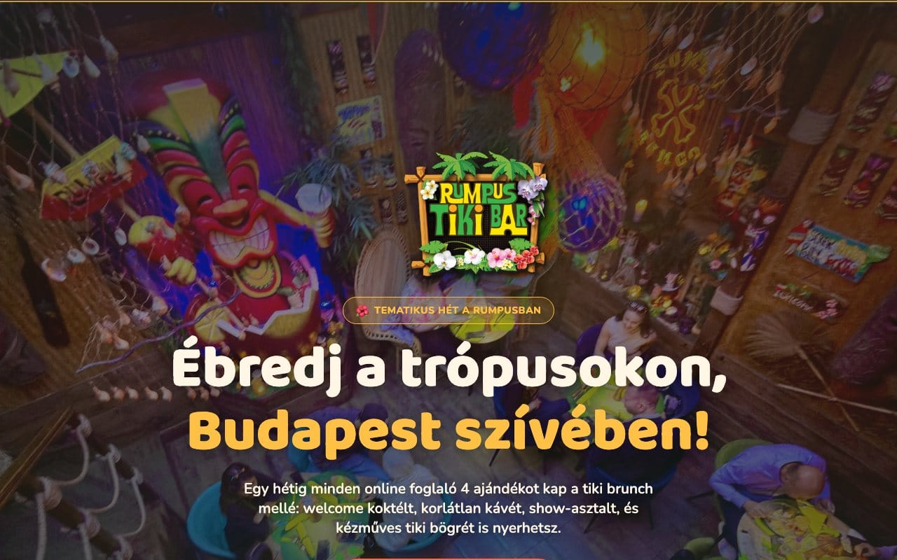 A Rumpus Tiki Bar tematikus hetének landing oldala